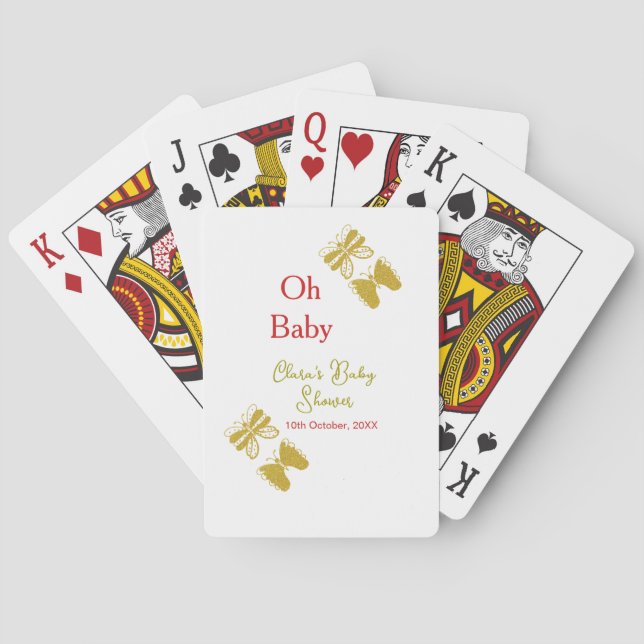 Golden butterfly red baby shower oh baby modern poker cards (Back)