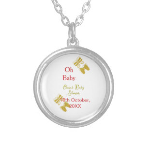 Golden butterfly red baby shower oh baby modern silver plated necklace
