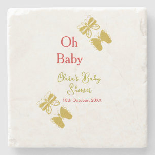 Golden butterfly red baby shower oh baby modern stone coaster