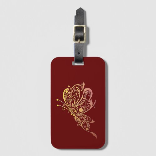 Golden Butterfly Red Luggage Tag
