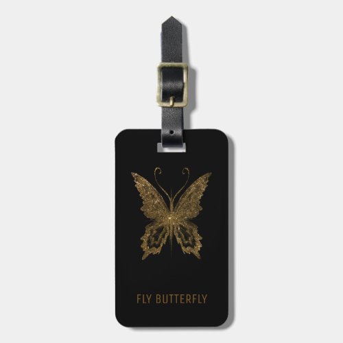 Golden Butterfly Shining Design Black Luggage Tag