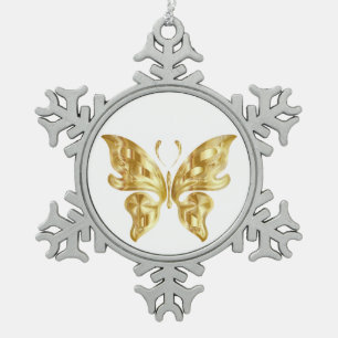 GOLDEN BUTTERFLY SNOWFLAKE PEWTER CHRISTMAS ORNAME ORNAMENT