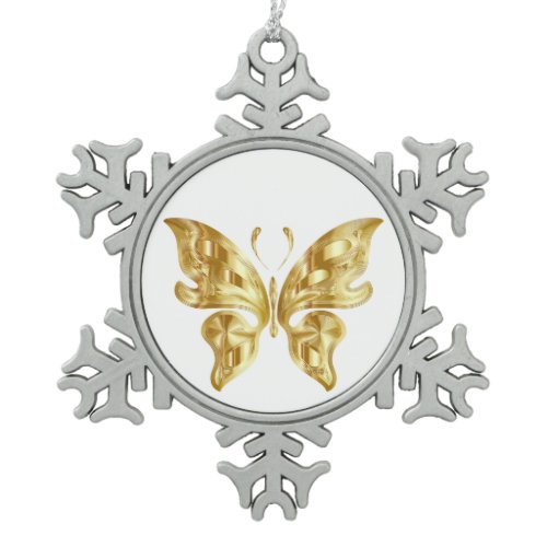 GOLDEN BUTTERFLY SNOWFLAKE PEWTER CHRISTMAS ORNAME ORNAMENT