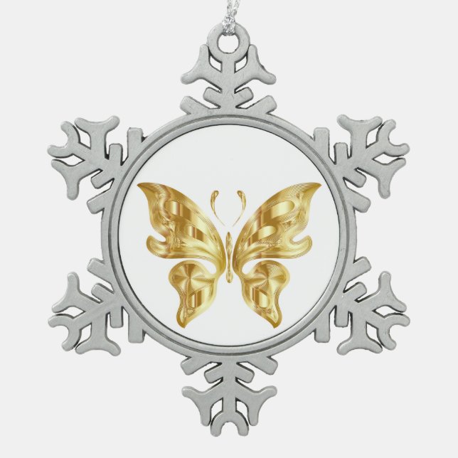 GOLDEN BUTTERFLY SNOWFLAKE PEWTER CHRISTMAS ORNAME ORNAMENT (Front)