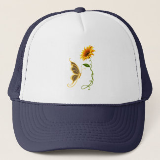 Golden Butterfly Sunflower Botanical Floral Nature Trucker Hat