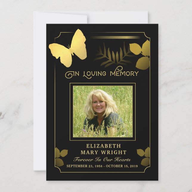 Golden Butterfly Thank You Photo Sympathy Card (Front)