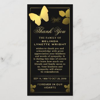 Golden Butterfly Thank You Sympathy Card by juliea2010 at Zazzle