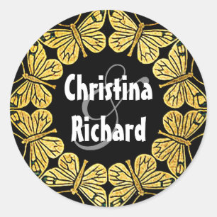 Golden Butterfly Wedding Classic Round Sticker