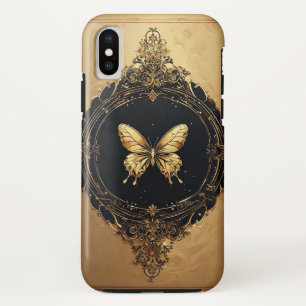 Golden Butterfly within Ornate Framed Design iPhone X Case