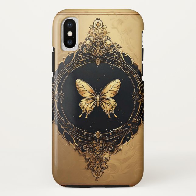 Golden Butterfly within Ornate Framed Design Case-Mate iPhone Case (Back)