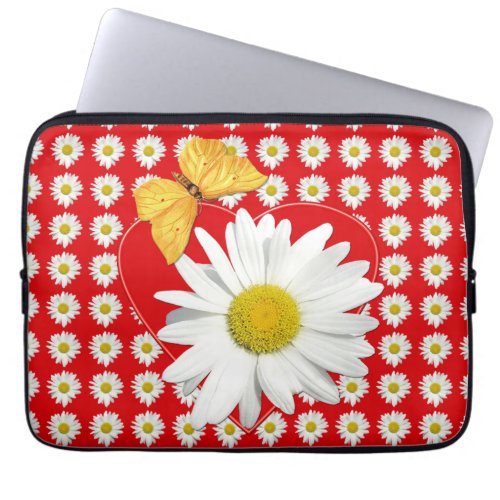 Golden Butterfy Hearts and Daisies Laptop Sleeve