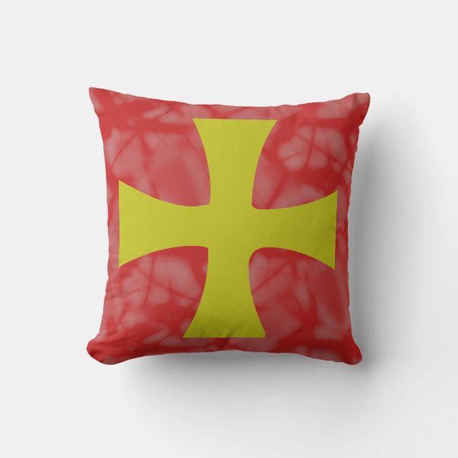Golden Byzantine Cross Red Background Outdoor Pillow (Front)