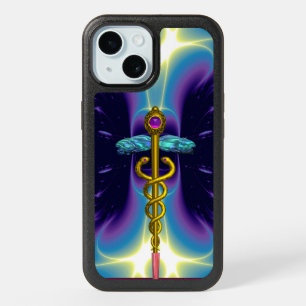 GOLDEN CADUCEUS  Medical blue violet purple black iPhone 15 Case