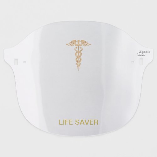 Golden caduceus medical serpent symbol face shield