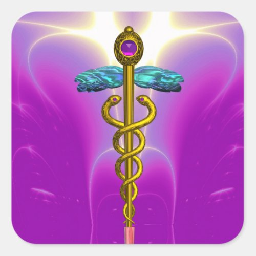 GOLDEN CADUCEUSMedical Symbol Pink Fuchsia Square Sticker