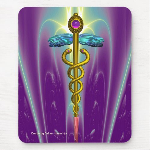 GOLDEN CADUCEUS Medical Symbol  Vibrant Purple Mouse Pad