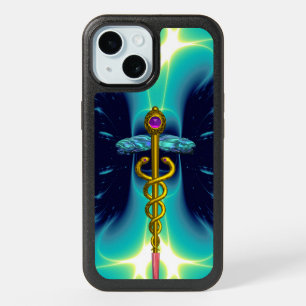 GOLDEN CADUCEUS  Medical Turquoise Aqua Blue  iPhone 15 Case