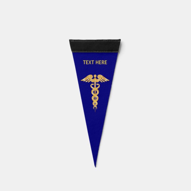 Golden Caduceus on Blue Vertical Medical Pennant Pennant Flag (Front)