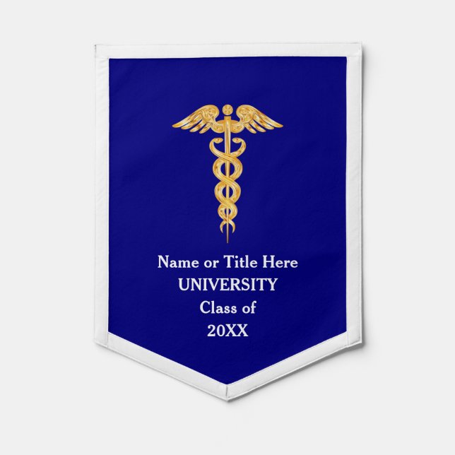 Golden Caduceus on Navy Blue Medical Pennant (Front)