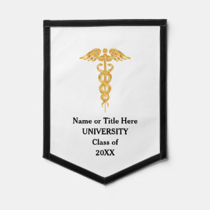 Golden Caduceus on White Medical Pennant