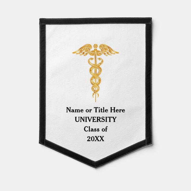 Golden Caduceus on White Medical Pennant (Front)