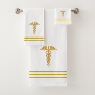 Golden Caduceus & Stripes on White