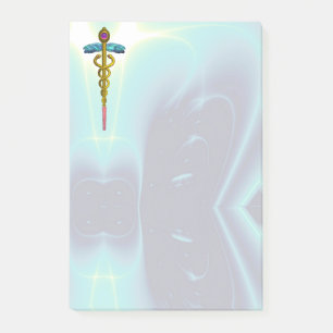 GOLDEN CADUCEUS SYMBOL MONOGRAM Teal Blue Post-it Notes