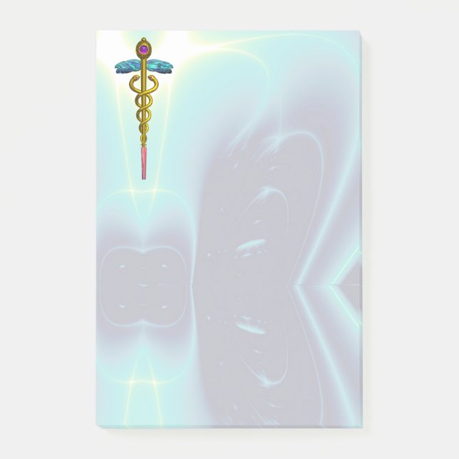 GOLDEN CADUCEUS SYMBOL MONOGRAM Teal Blue Post-it Notes (Front)