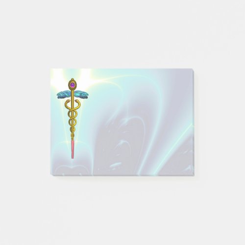 GOLDEN CADUCEUS SYMBOL MONOGRAM Teal Blue Post_it Notes