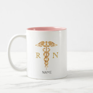 Golden Caduceus Symbol & Registered Nurse Monogram Two-Tone Coffee Mug