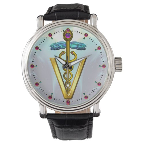 GOLDEN CADUCEUS VETERINARY SYMBOL Aqua Blue Watch