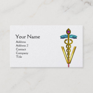 GOLDEN CADUCEUS VETERINARY SYMBOL / Black White Business Card
