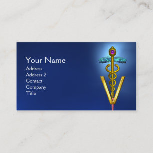 GOLDEN CADUCEUS VETERINARY SYMBOL /Blue Business Card