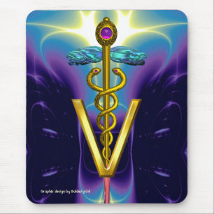 GOLDEN CADUCEUS VETERINARY SYMBOL /  Blue Purple Mouse Pad