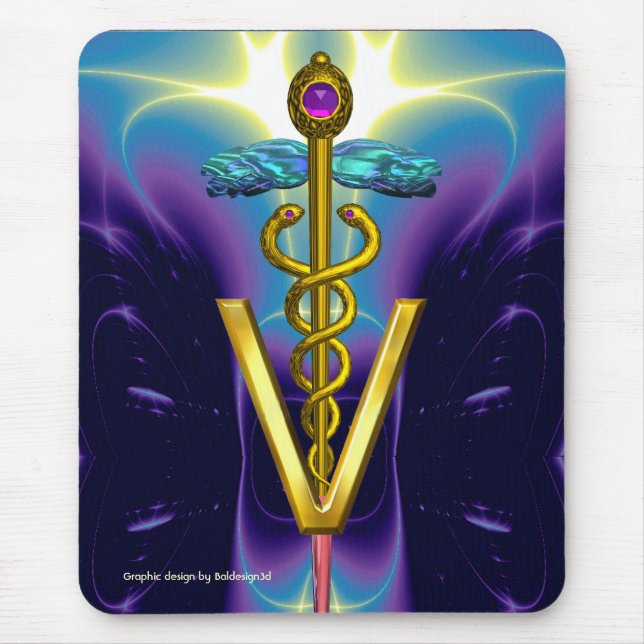 GOLDEN CADUCEUS VETERINARY SYMBOL /  Blue Purple Mouse Pad (Front)