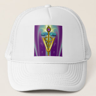 GOLDEN CADUCEUS VETERINARY SYMBOL /  Blue Purple Trucker Hat