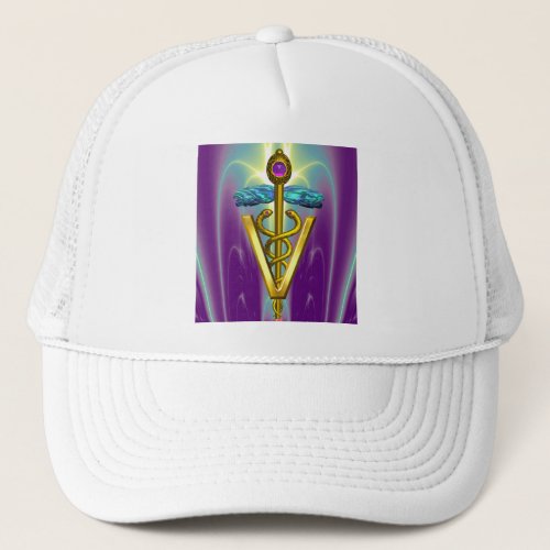 GOLDEN CADUCEUS VETERINARY SYMBOL   Blue Purple Trucker Hat