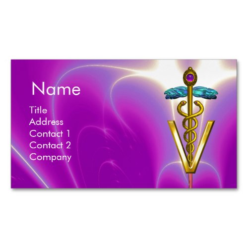 GOLDEN CADUCEUS VETERINARY SYMBOL  Fuchsia Purple Magnetic Business Card