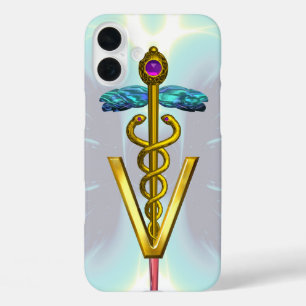 GOLDEN CADUCEUS VETERINARY SYMBOL Light Blue Teal iPhone 16 Plus Case