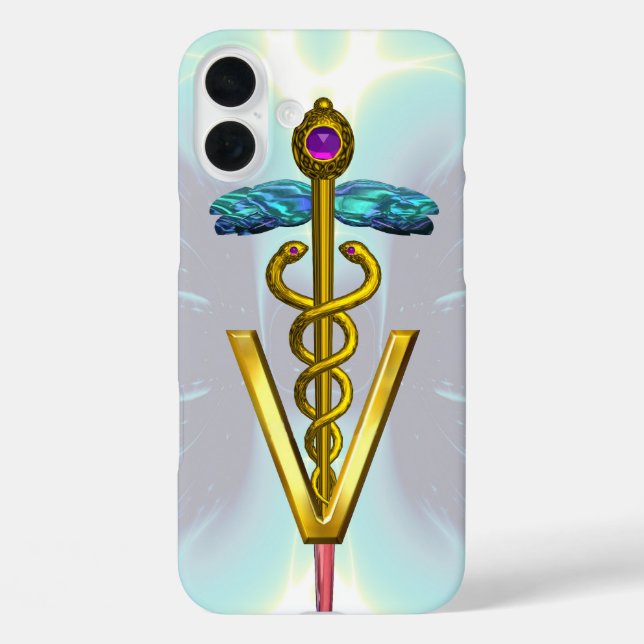 GOLDEN CADUCEUS VETERINARY SYMBOL Light Blue Teal Case-Mate iPhone Case (Back)