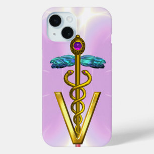 GOLDEN CADUCEUS VETERINARY SYMBOL Light Pink Lilac iPhone 15 Case