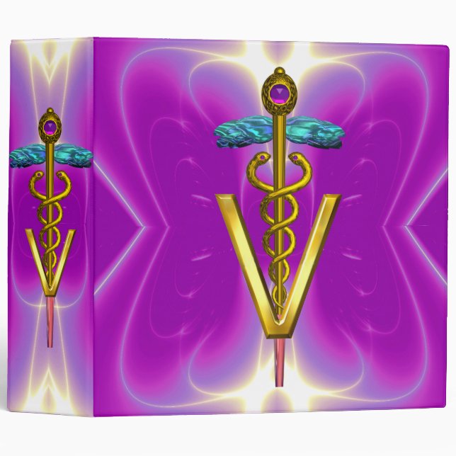 GOLDEN CADUCEUS VETERINARY SYMBOL Pink Fuchsia 3 Ring Binder (Front/Spine)