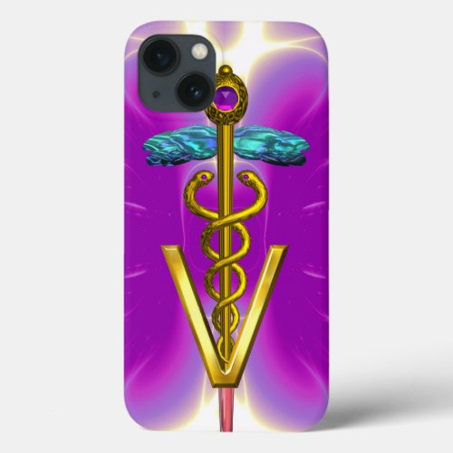 GOLDEN CADUCEUS VETERINARY SYMBOL  Pink Fuchsia iPhone 13 Case