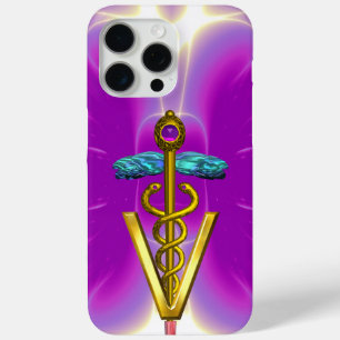 GOLDEN CADUCEUS VETERINARY SYMBOL / Pink Fuchsia iPhone 15 Pro Max Case