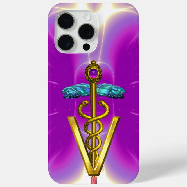 GOLDEN CADUCEUS VETERINARY SYMBOL / Pink Fuchsia Case-Mate iPhone Case (Back)