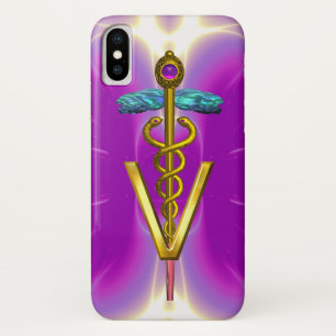 GOLDEN CADUCEUS VETERINARY SYMBOL / Pink Fuchsia iPhone X Case