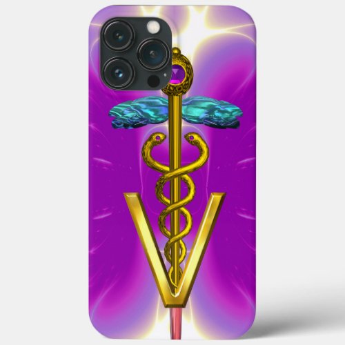 GOLDEN CADUCEUS VETERINARY SYMBOL  Pink Fuchsia iPhone 13 Pro Max Case