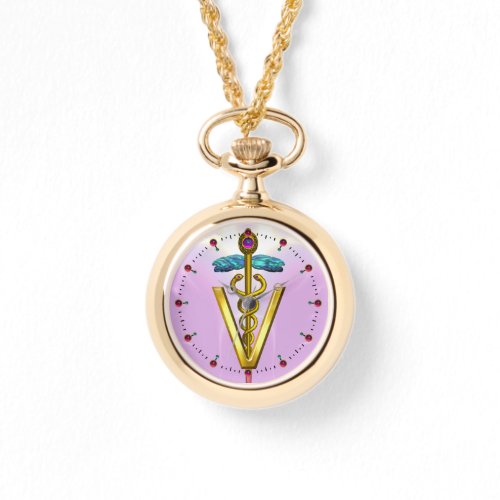 GOLDEN CADUCEUS VETERINARY SYMBOL  PinkLilac Watch