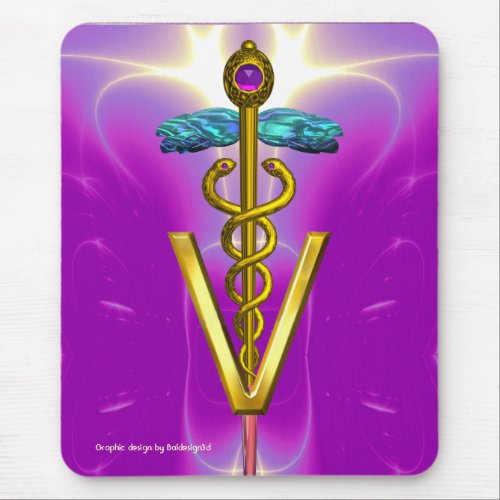 GOLDEN CADUCEUS VETERINARY SYMBOL  Pink Purple Mouse Pad