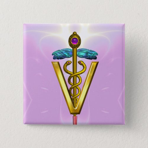 GOLDEN CADUCEUS VETERINARY SYMBOL  Pink White Pinback Button